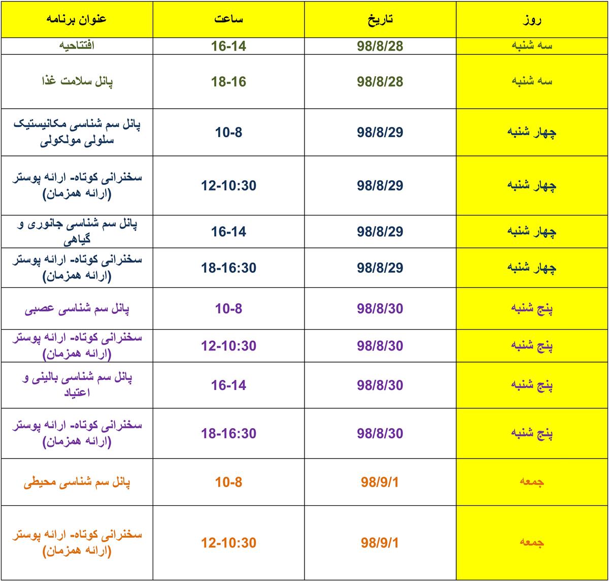 برنامه اولیه پانزدهمین همایش سم شناسی و مسمومیت‌های ایران